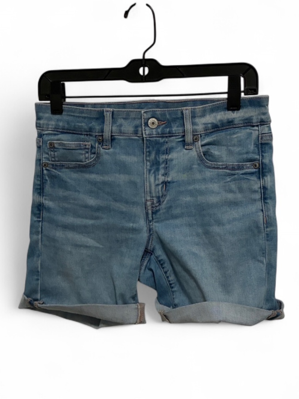 American Eagle Skinny Bermuda Blue Denim Roll-Cuff Shorts